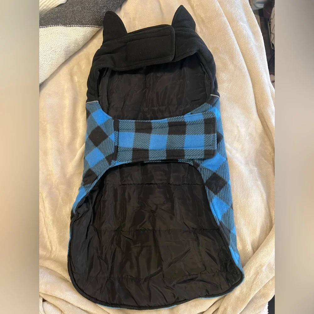 Dog Coat Blue and Black Plaid Fleece XXL